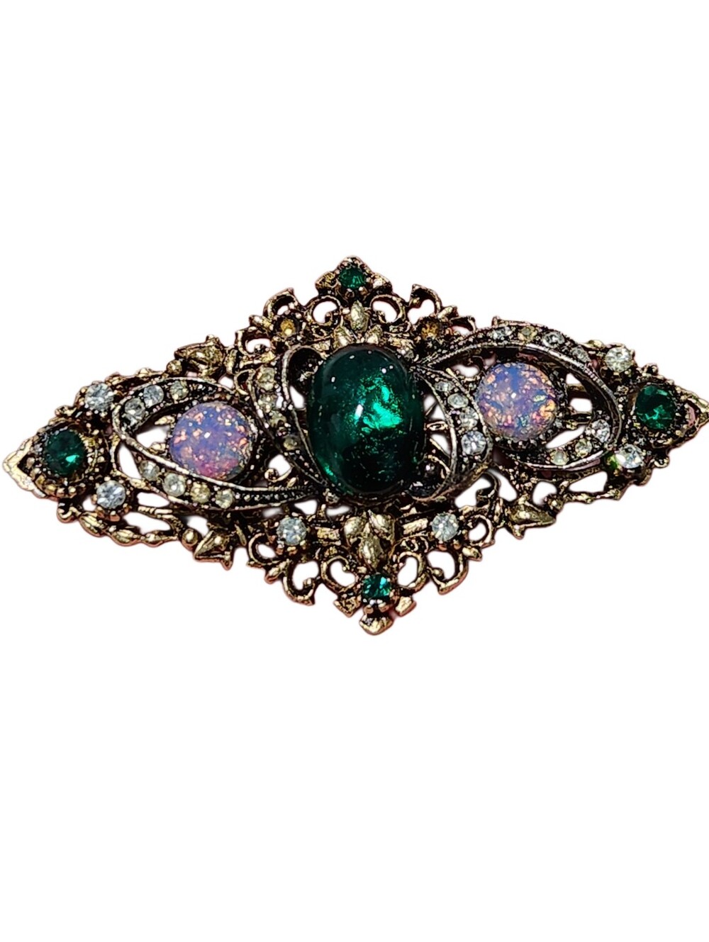Vintage ART Arthur Pepper Brooch Pin Green Pink Opalescent Cabochon VTG Signed
